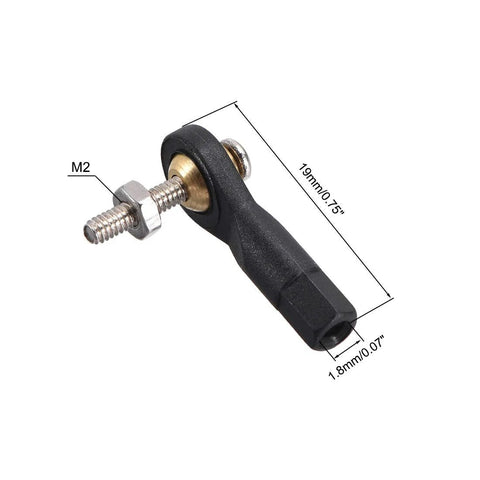 Pack Of 10 M2 2.0x19mm Lever Steering Linkage Tie Rod End Ball Head For RC Helicopter with screws and nut, side view with measurements