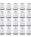 M20 Cable Gland 6mm To 12mm Waterproof Nylon Joint With Adjustable Locknut And Washer White Pack Of 20
