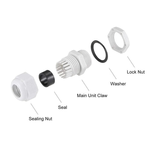 M20x1.5 Cable Gland Waterproof Nylon Fitting With Adjustable Locknut And Washer Fits 6mm To 12mm Cables Weatherproof Enclosures Seal White 10 Pack