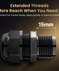Long Thread M20 Cable Gland Waterproof IP68 Nylon Cord Grip Strain Relief Pass Through Connector For Thick Panels And Enclosures