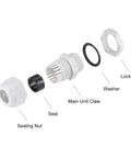 Exploded view of M20 Cable Gland 6mm To 12mm Waterproof Nylon Joint With Adjustable Locknut And Washer White Pack Of 20.