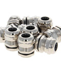 Ten Pack Metal Waterproof M20 Cable Glands Joints With Adjustable Threaded Connectors In Silver For 6 To 12 Mm Cable Diameter Built Tough For All Weather Use Dustproof Gland Set You Can Truly Rely On For Harsh Environments