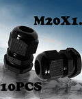10 Pack Nylon Cable Glands Waterproof M20 X 1.5, 6-12 Mm Black Gland Connector for Outdoor Lighting