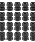 20 black M20x1.5 Cable Gland, Waterproof Nylon Joint With Adjustable Locknut And Washer, Easy Install, Fits 6mm-12mm Wires