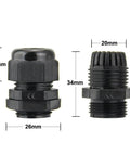 10 Pack Nylon Cable Glands Waterproof M20 X 1.5, 6-12 Mm Range Black Gland Connector, dimensions shown, PA66 nylon