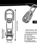 10 Pcs M20 Single Pulley Block 304 Stainless Steel M20 Pulleys for Rope with dimensions and snap hook