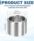 Four Pcs M20 304 Stainless Steel Spacers ID 20mm OD 25mm Unthreaded Round Standoff Bushings 20mm Length Silver