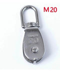 M20 Stainless Steel M20 Pulley Steel Wire Pulley Single Wheel Swivel Lifting Rope Pulley Block for Wire Rope Skating front view