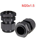 M20x1.5 Cable Gland Waterproof Plastic Joint With Adjustable Locknut For 6mm To 12mm Cable Diameter in black, two units shown.