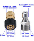 Pressure Washer Quick Connect Adapter Set M22 To Three Eighths Inch For Hose, M22 14mm To M22 Metric Fitting shown front view