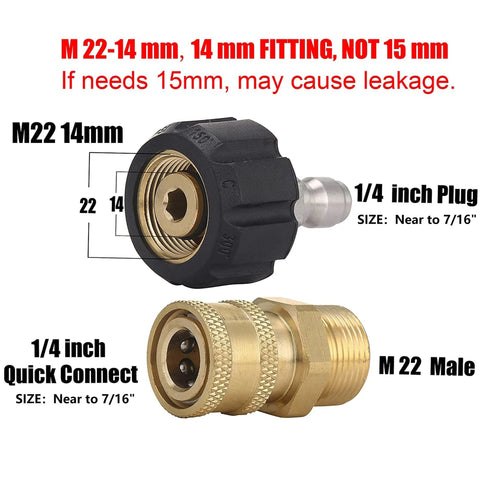 Pressure Washer Quick Connect Adapter Set M22 To One Quarter Inch, Gun To Wand Conversion, showing M22 fitting and plug