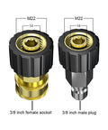 Pressure Washer Quick Connect Adapter Set M22 14mm To Three Eighths Inch Brass Fittings With Male Plug And Female Socket