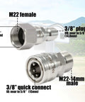 Beast Pro Grade Pressure Washer Adapter Kit with 360 Swivel M22 14mm to 3/8 Inch Quick Connect Stainless Steel