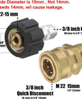 Pressure Washer Quick Connect Adapter Set M22 15mm Female To M22 Male Fitting, 5000 PSI High Pressure Connector in brass.