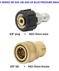 Pressure Washer Quick Connect Adapter Set M22 15mm To Three Eighths Inch Quick Release 5000 PSI All In One No Fuss Hassle Free Kit For Sun Joe SPX Series AR Blue And Stanley Washers with adapters