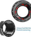 M22x1.5 Nylon Cable Gland Waterproof IP68 Black Cord Gripper Fitting With Adjustable Sealing Nut Strain Relief RoHS Compliant Built Outdoor And Industrial Use Tough Water Sealing Against Salt Oil Dust In Harsh Environments 1 Piece, showing card slot design preventing loosening.