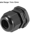 M22x1.5 Waterproof Nylon Cable Gland With Locknut And Washer, Adjustable 7mm To 12mm Hole Size, Black