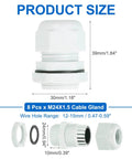 8 Pcs M24 Cable Gland Set 12 To 15mm Wire Hole Waterproof Nylon Joint for Cable Fixing Wiring Repair Gland Replacement White