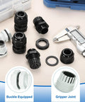8 Pcs M24 Cable Gland Set 12 To 15mm Wire Hole Waterproof Nylon Joint For Cable Fixing, in black and white components