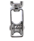 Close-up of M25 Stainless Steel Pulley Single/Double Wheel Swivel Lifting Rope Pulley Set for lifting and rigging tasks.