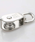 4Pcs M25 Stainless Steel Wire Rope Crane Double Pulley Block Lifting Crane Swivel Hook Single Pulley Block Hanging Wire Towing Wheel close-up