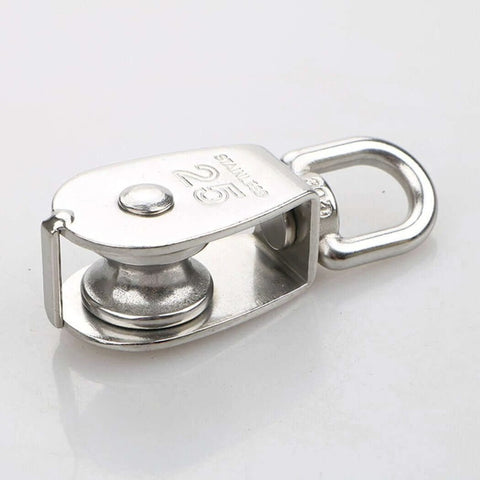 4Pcs M25 Stainless Steel Wire Rope Crane Double Pulley Block Lifting Crane Swivel Hook Single Pulley Block Hanging Wire Towing Wheel close-up