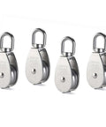4Pcs M25 Stainless Steel Wire Rope Crane Double Pulley Block with 360-degree swivel hooks for lifting and towing