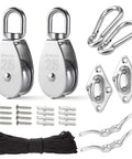 M25 Stainless Steel Pulley System Kit-Heavy-Duty Pulley Wheel, Pulley Block with Nylon Rope, Hooks, Eye Pad Plate, and Rope Cleat