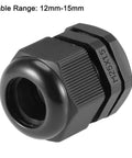 M25x1.5 Cable Gland Waterproof Nylon Joint With Locknut And Washer, 12mm-15mm Wire Hole, Black, Weatherproof Fittings
