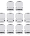 M25x1.5 Cable Gland Kit For 12mm-15mm Wire Holes Waterproof Nylon Joint With Adjustable Locknut And Washer White 10 Pieces