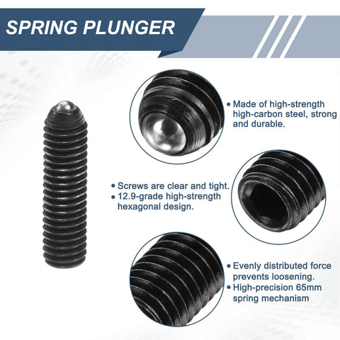 10 Pcs M3 Thread Ball Plunger Set With Hex Socket 12mm Length High Carbon Steel for precise alignment and locking, black.