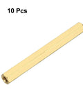 Brass Hex Standoff Spacer For PCB Mounting With Female M3 Thread 5mm Hex Head And 45mm Length, shown in gold tone 10-pack