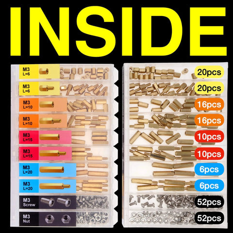 Hex Brass M3 Standoff And Spacer Kit With 208 Pieces Including 6mm 40Pcs 10mm 32Pcs 15mm 20Pcs 20mm 12Pcs Plus 52 Nuts And 52 Screws for PCB