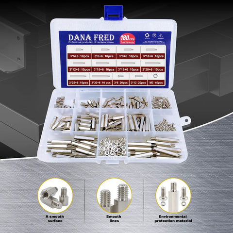 Box of M3 Hex Carbon Steel Standoff Kit 180 Pcs M3 Male And Female Spacers With Nuts And Bolts for PCB projects