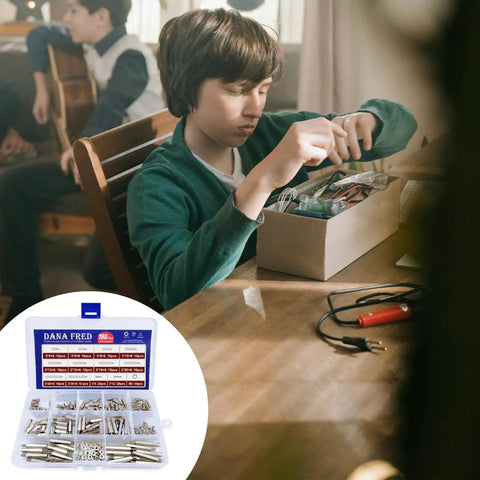 Child assembling electronics with M3 Hex Carbon Steel Standoff Kit 180 Pcs including M3 spacers, nuts, and bolts for DIY projects.