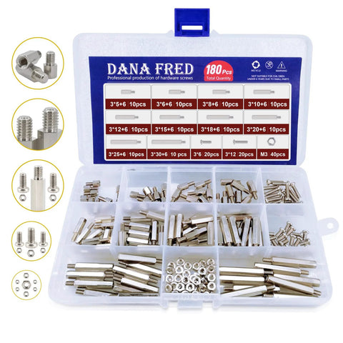M3 Hex Carbon Steel Standoff Kit 180 Pcs with M3 Male and Female Spacers, Nuts, and Bolts for PCB Quadcopter and DIY Projects