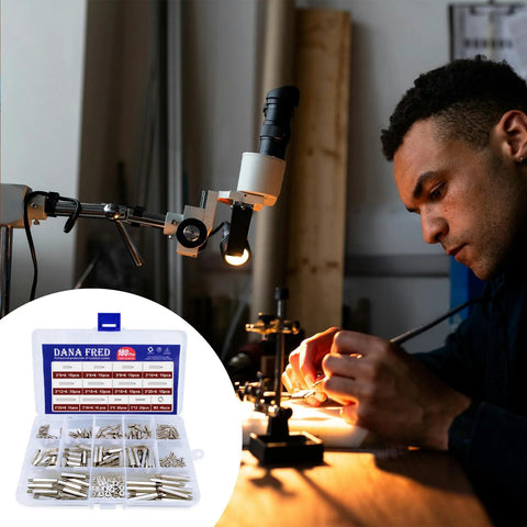 Man using M3 Hex Carbon Steel Standoff Kit 180 Pcs for circuit board project with close-up of kit contents.