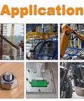 Collage showing applications for 120 Piece M3 Nylon Insert Hex Lock Nuts Self Locking Kit, including construction, automotive, electronics, and machinery.