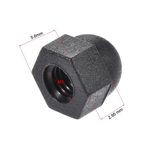 Close-up of black M3 nylon nut cap, inner threaded protection cover, part of Ten Pieces M3 Nylon Nut Caps Inner Threaded Protection Covers Black Set.