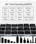 620 Piece M3 Nylon Standoff Kit with Screws Nuts and Washers Black Threaded Spacers for PCB Mounting and Motherboard Insulation