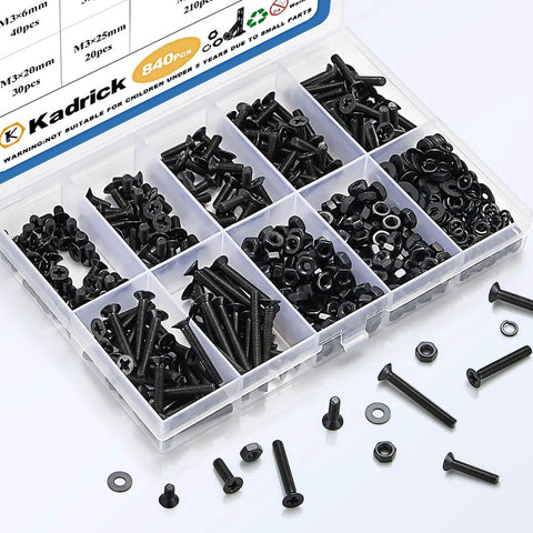 840 Pieces M3 Screws And Fasteners Set Carbon Steel Zinc Plated Countersunk Flat Head Phillips Bolts Washers 6mm To 25mm in case