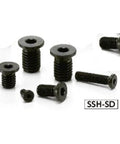 SSH-M3-6-SD NBK Socket Head Cap Screws - Extreme Low & Small Head- Pack of 10 - Made in Japan displayed, various angles, black finish