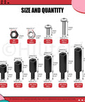 Image showing size and quantity chart of the All In One M3 Spacer Standoff Kit With Screws And Nuts For PCB And Motherboard Assembly Including Nylon And Nickel Plated Standoffs And Brass Nuts For Pro Grade DIY Electronics Gear.