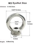 Diagram showing dimensions of 10 Pack M3 Stainless Steel Lifting Eye Nuts With Shoulder Ring For Rigging And Lifting 304 Stainless Metric Thread.