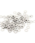 Pile of M3x6mmx0.5mm Stainless Steel Round Flat Washers for Bolt Screw, 100 pieces, showing size and material characteristics