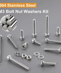 600Pcs M3 Screw Assortment Kit 8 Sizes 6mm to 30mm For 3D Printer DIY, stainless steel hex socket screws, nuts, and washers