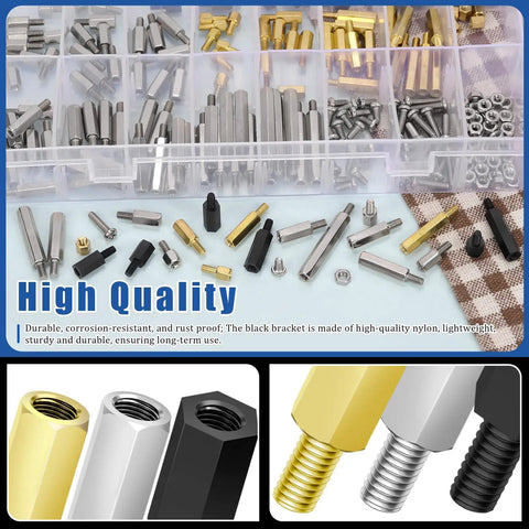 256 Piece M3 Hex Standoff Kit With Carbon Steel Nylon And Brass Spacers Pan Head Screws And Nuts For PCBs Motherboards And Drones Designed For DIY Builds And Repairs Glarks