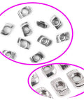 Close-up of 105 Pack M3 T Slot Nuts For 2020 Series Aluminum Extrusions With Hammer Head Design Carbon Steel Nickel Plated Fasteners.
