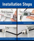 Installation steps for M32 Stainless Steel IP68 Cable Gland With Threaded Seal Sleeve For 15 To 22mm Cables For Motors Appliances And Marine Use Built Tough Waterproof Outdoor Ready Submersible Protection And Durable Seal showing measurement of mounting hole diameter, cable diameter, nut threading, and model selection.