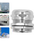 M32 Stainless Steel IP68 Cable Gland With Threaded Seal Sleeve For 15 To 22mm Cables For Motors Appliances And Marine Use Built Tough Waterproof Outdoor Ready Submersible Protection And Durable Seal.